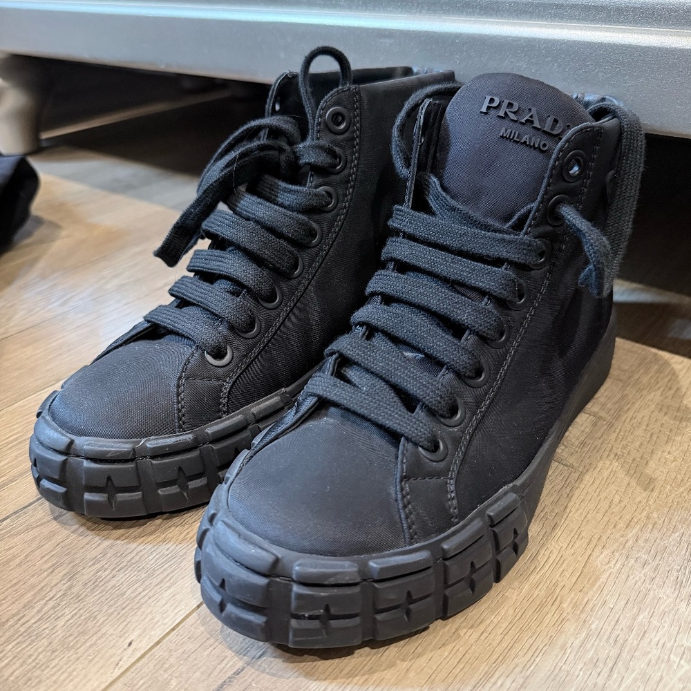 Prada Re-Nylon Gabardine High-Top Sneakers – Black, Made in Italy, Size 37
